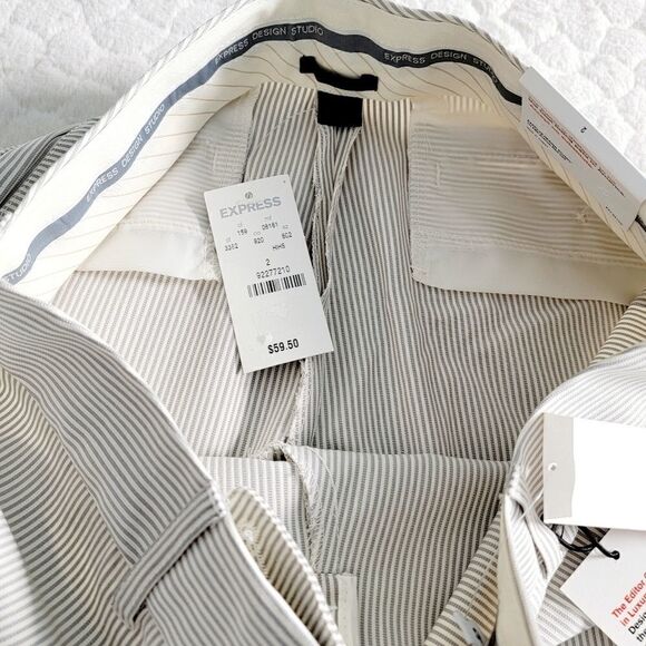Express Editor bermuda slacks dress shorts office 2 grey pinstripes - Picture 2 of 6